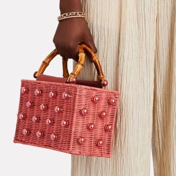 Btb Los Angeles Handbags - NWT BTB Los Angeles Chloe Pearly Rattan Box Top-Handle Bag